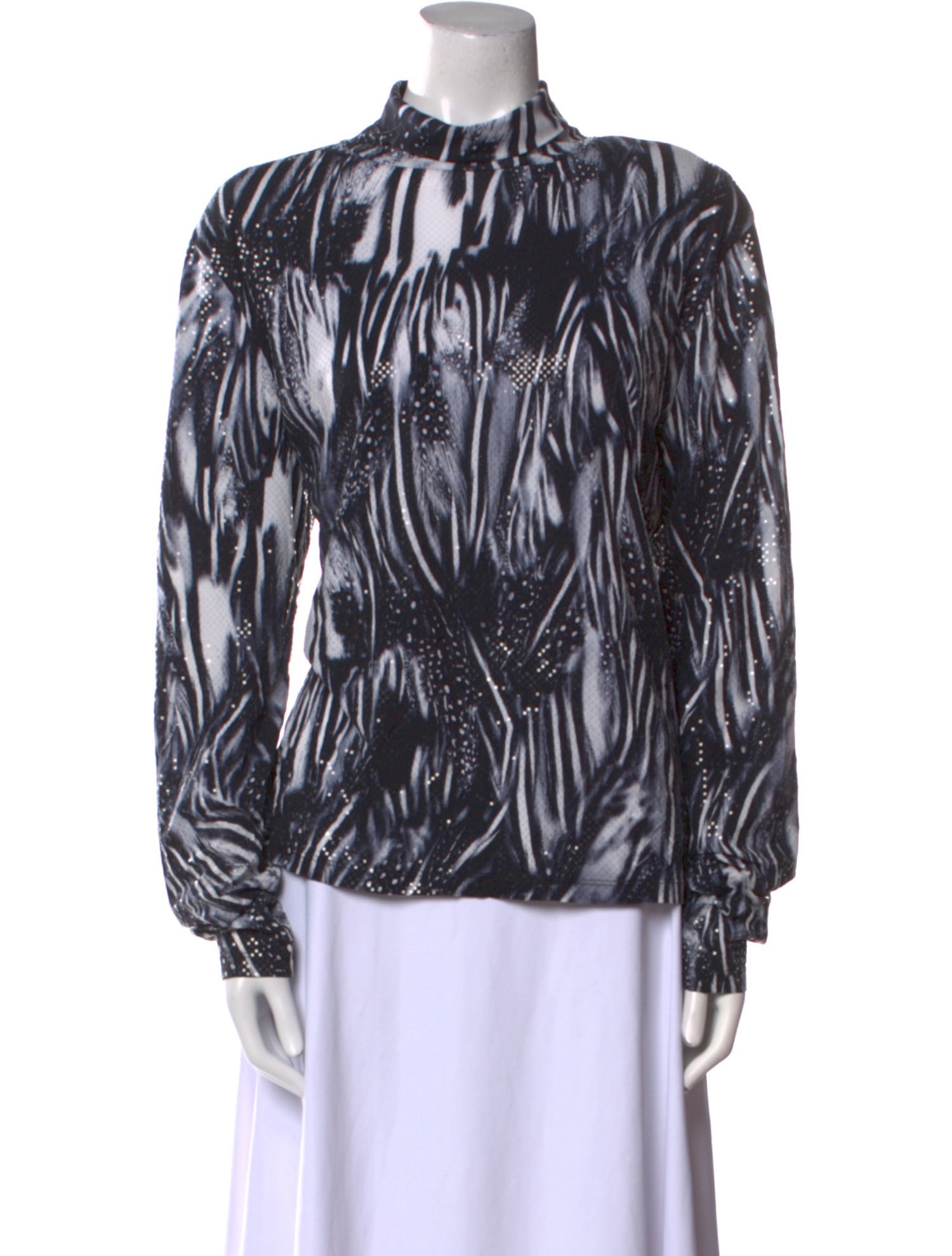 St. John Couture Printed Mock Neck Blouse