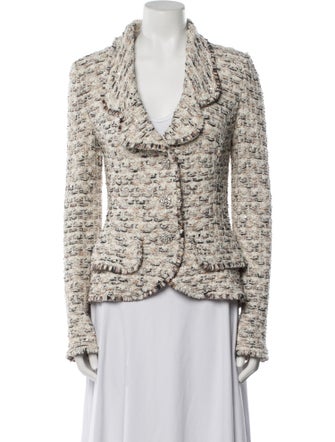 St. John Couture Wool Tweed Pattern Faux Fur Jacket