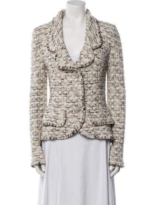 St. John Couture Wool Tweed Pattern Faux Fur Jacket