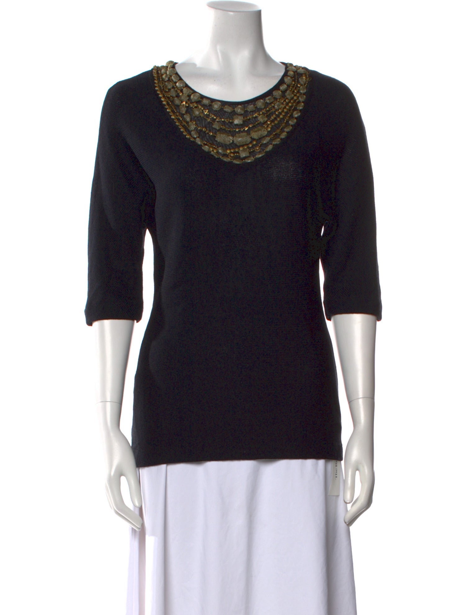 St. John Couture Scoop Neck Three-Quarter Sleeve T-Shirt