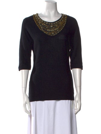 St. John Couture Scoop Neck Three-Quarter Sleeve T-Shirt