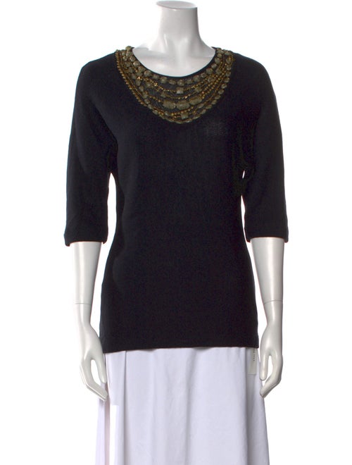 St. John Couture Scoop Neck Three-Quarter Sleeve T-Shirt