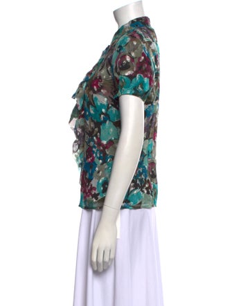 St. John Couture Silk Floral Print Button-Up Top