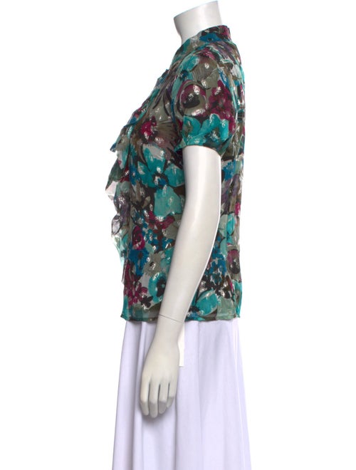 St. John Couture Silk Floral Print Button-Up Top