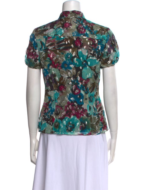 St. John Couture Silk Floral Print Button-Up Top