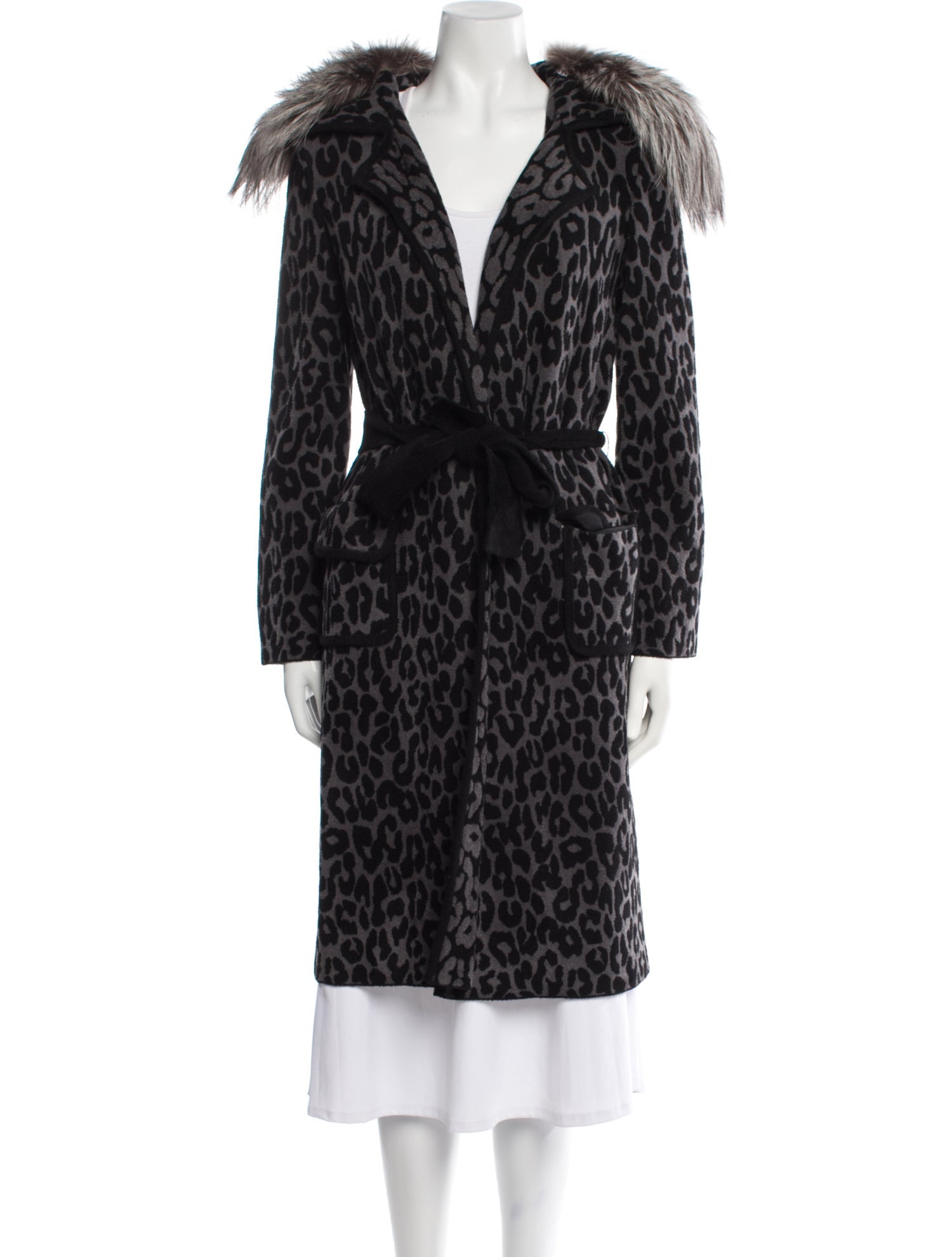 St. John Couture Fox Animal Print Fur Coat
