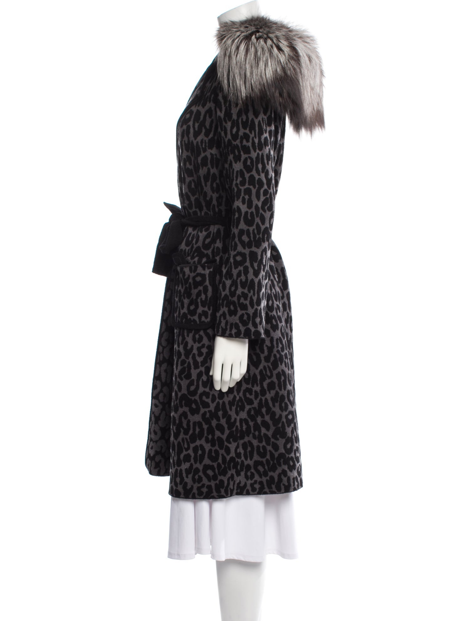 St. John Couture Fox Animal Print Fur Coat