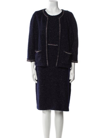 St. John Couture Wool Chain-Link Accents Dress Set