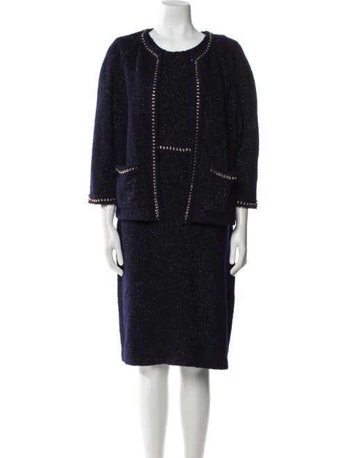 St. John Couture Wool Chain-Link Accents Dress Set