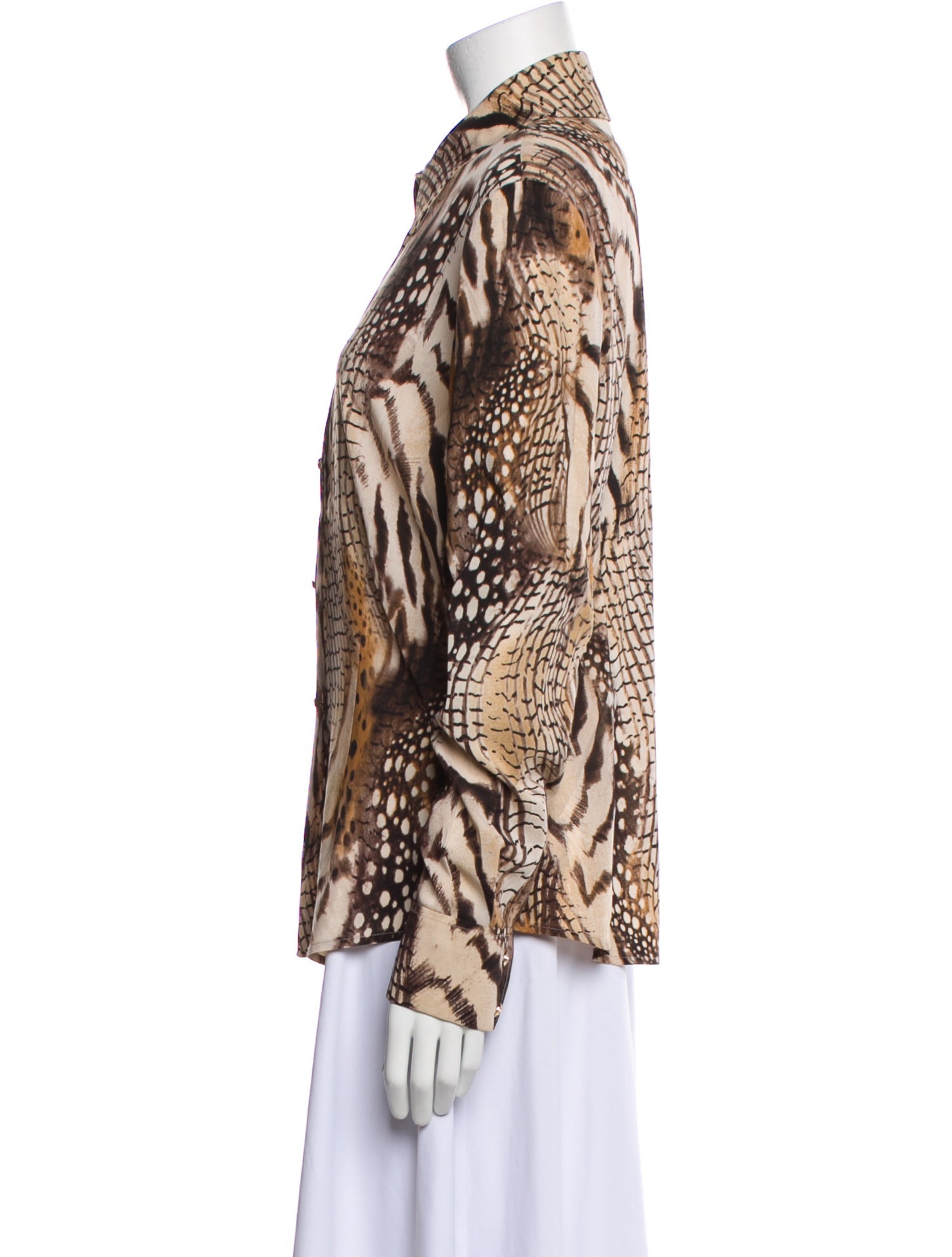 St. John Couture Animal Print Long Sleeve Button-Up Top