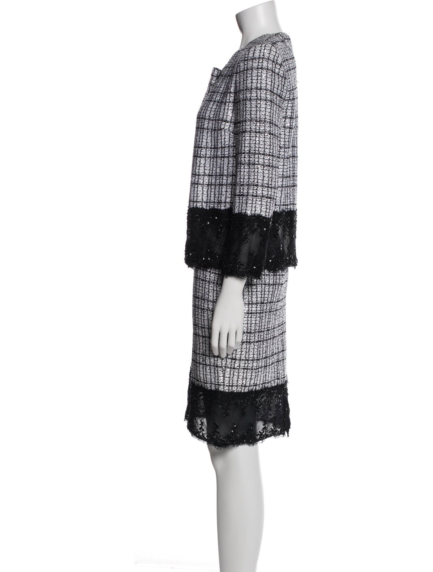 St. John Couture Nylon Tweed Pattern Skirt Suit