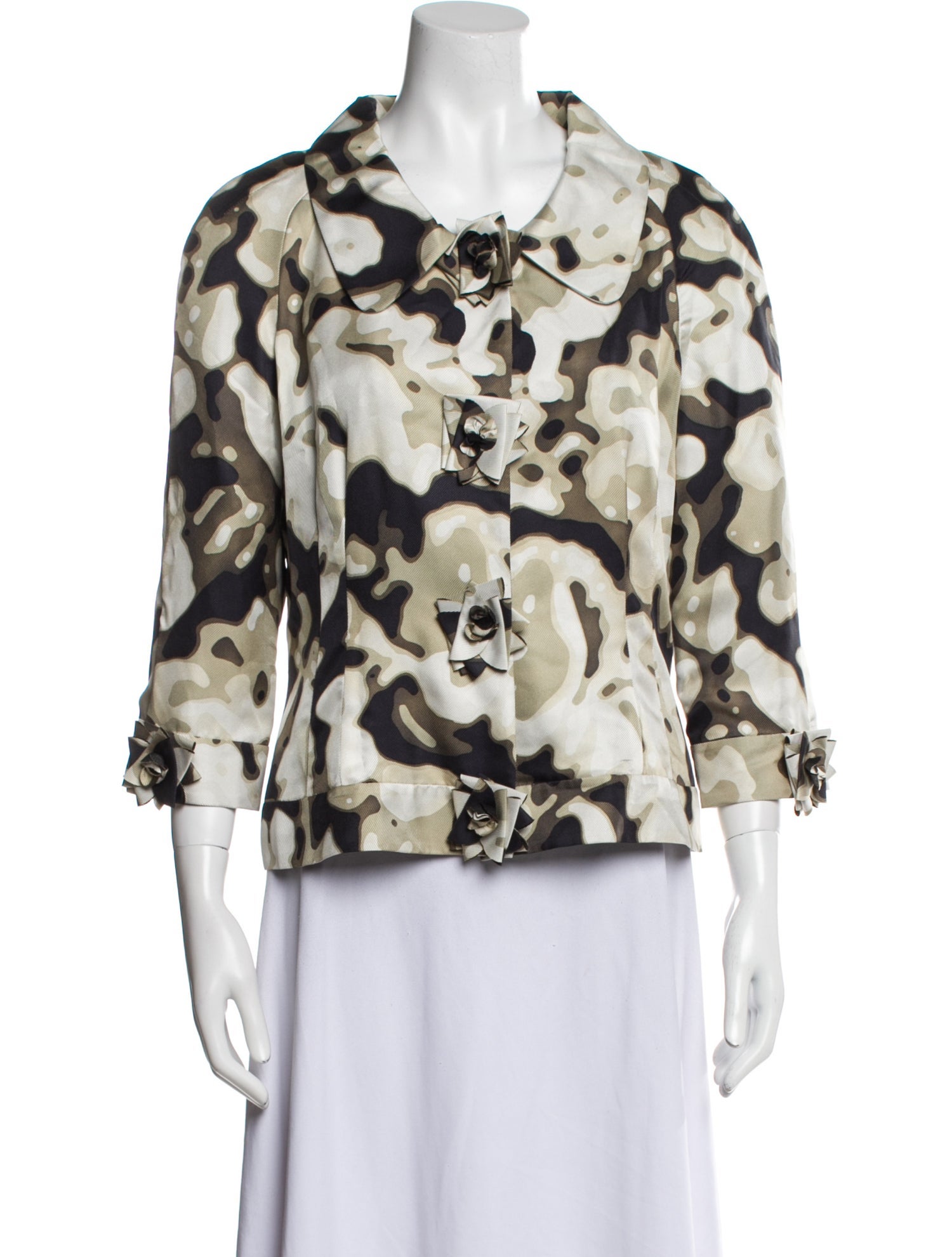 St. John Couture Silk Floral Print Utility Jacket