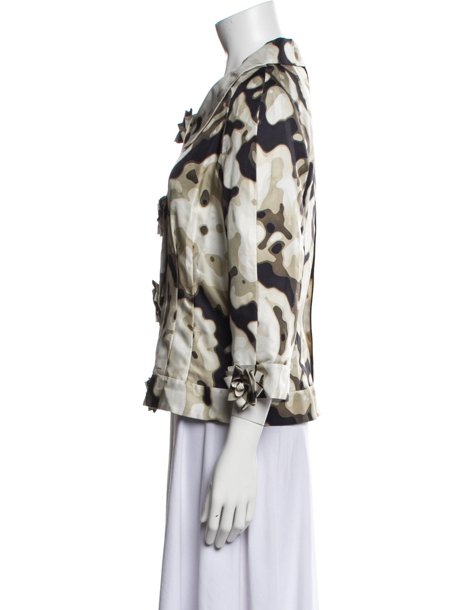 St. John Couture Silk Floral Print Utility Jacket