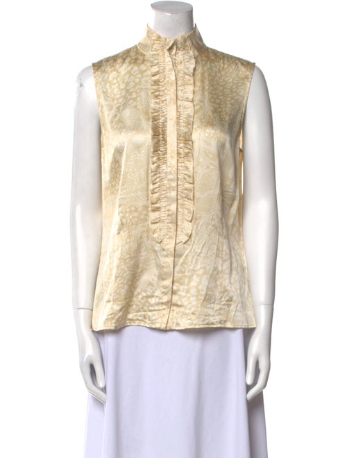 St. John Couture Silk Mock Neck Button-Up Top