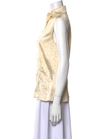St. John Couture Silk Mock Neck Button-Up Top