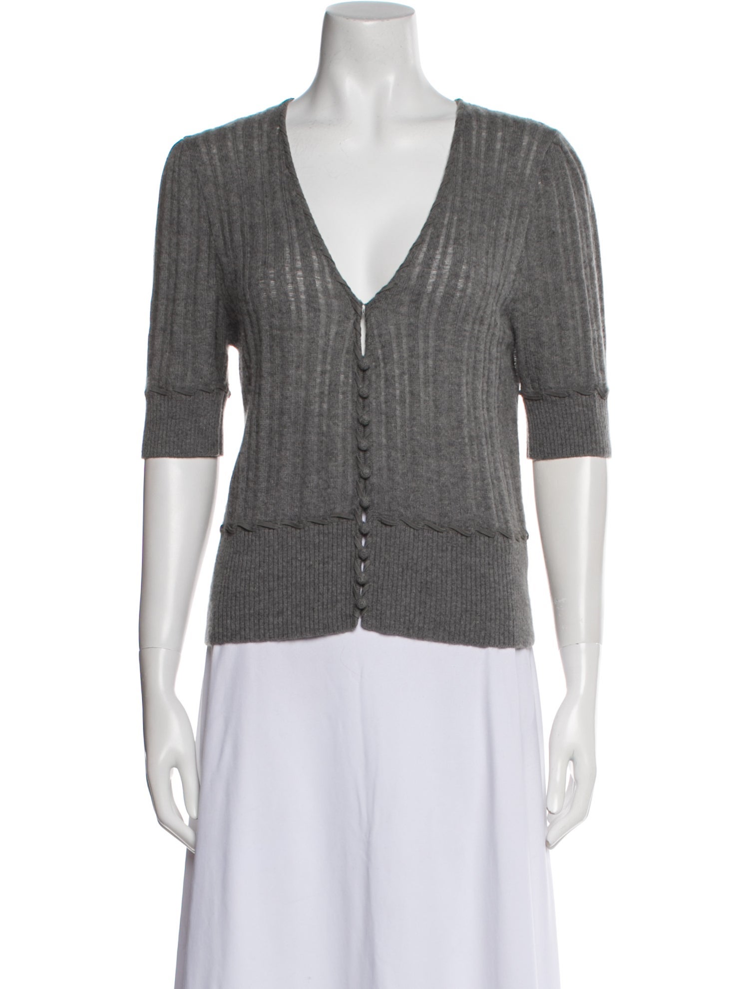 St. John Couture Cashmere V-Neck Crop Top