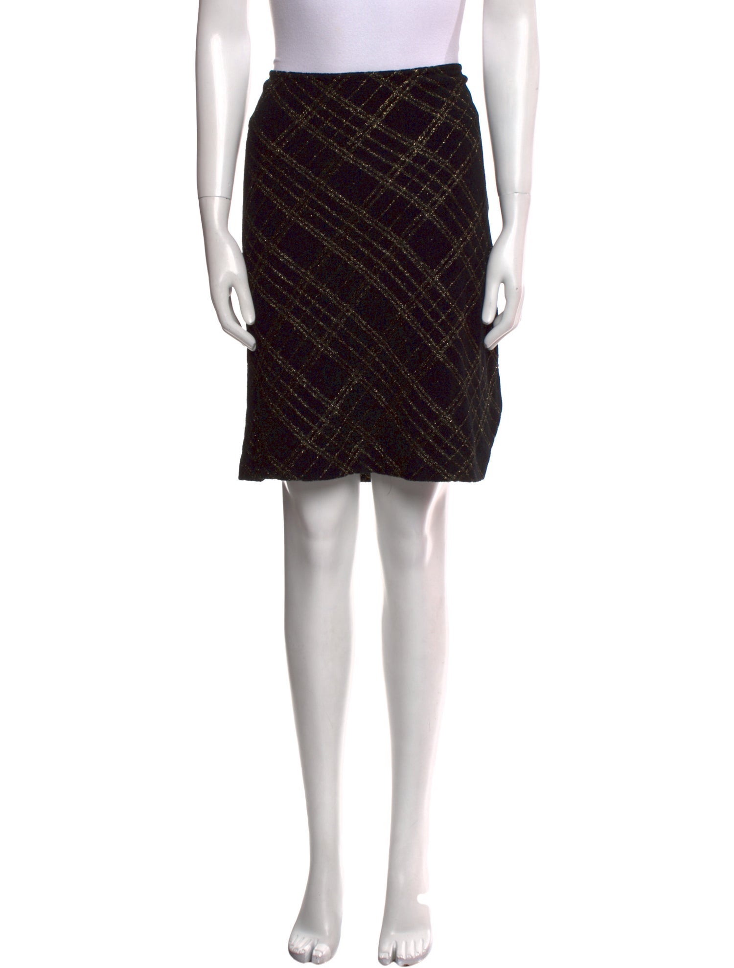 St. John Couture Plaid Print Knee-Length Skirt