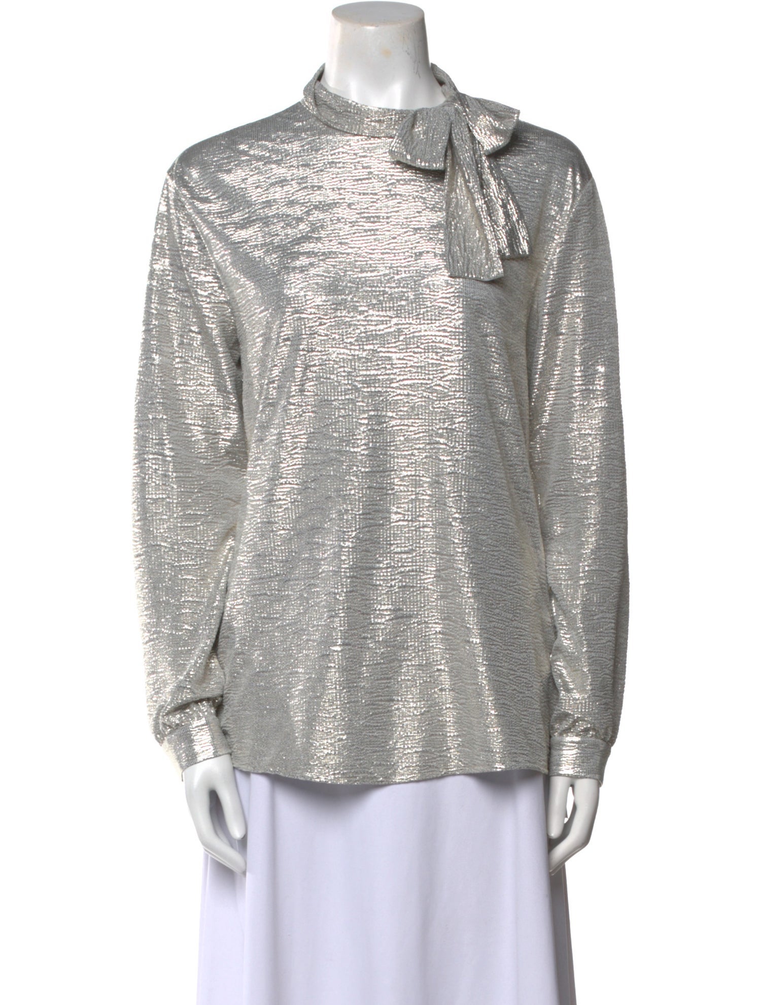 St. John Couture Mock Neck Long Sleeve Button-Up Top