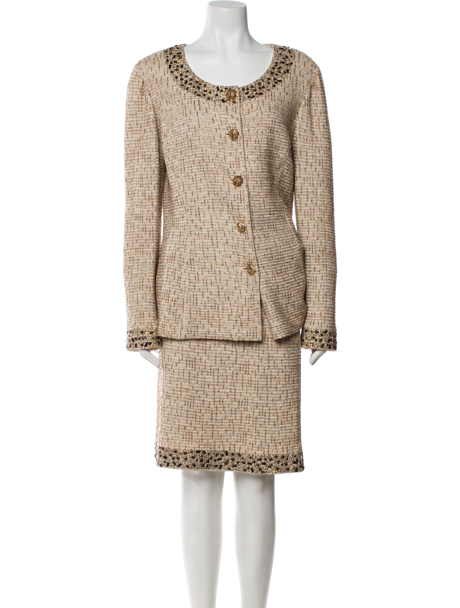 St. John Couture Printed Crystal Embellishments Skirt Set