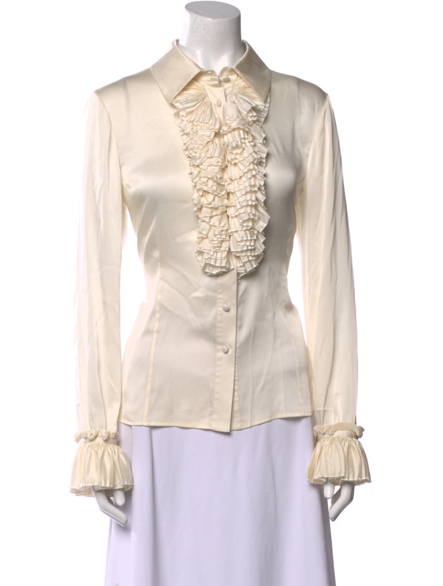 St. John Couture Silk Long Sleeve Button-Up Top