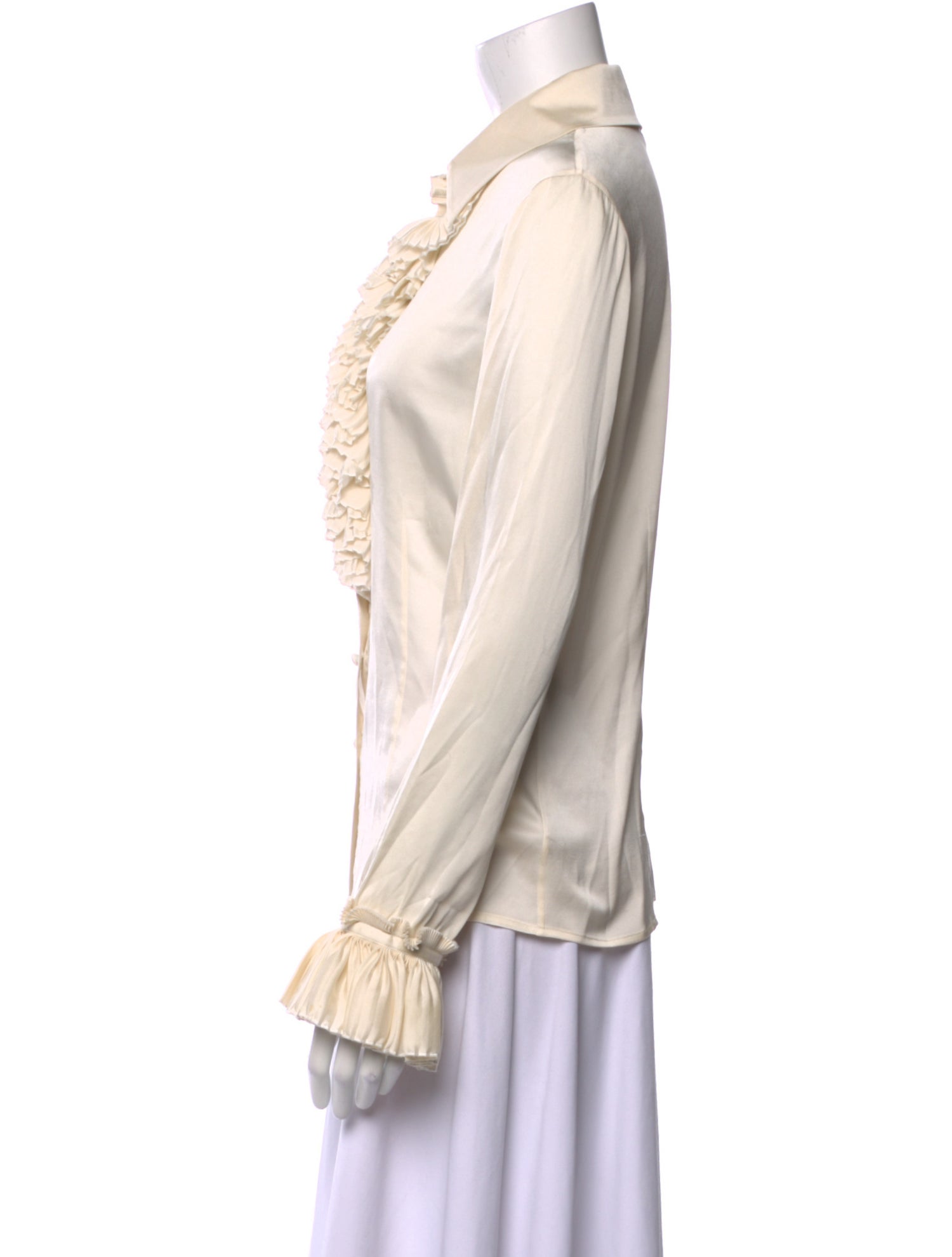 St. John Couture Silk Long Sleeve Button-Up Top