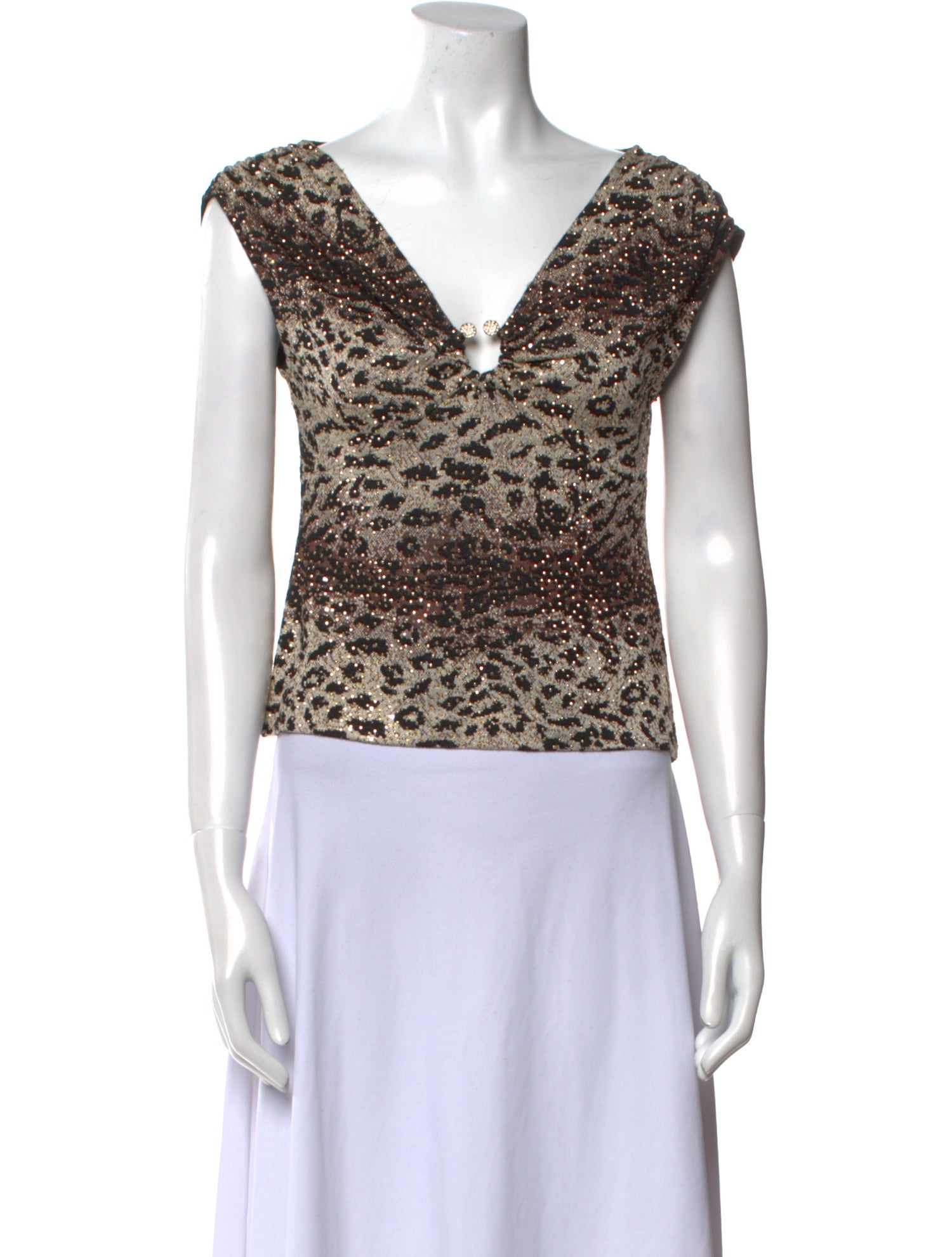 St. John Couture Animal Print V-Neck Crop Top