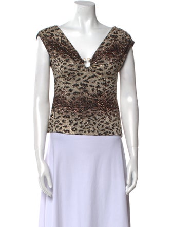 St. John Couture Animal Print V-Neck Crop Top