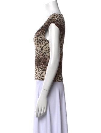 St. John Couture Animal Print V-Neck Crop Top