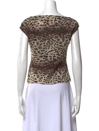 St. John Couture Animal Print V-Neck Crop Top