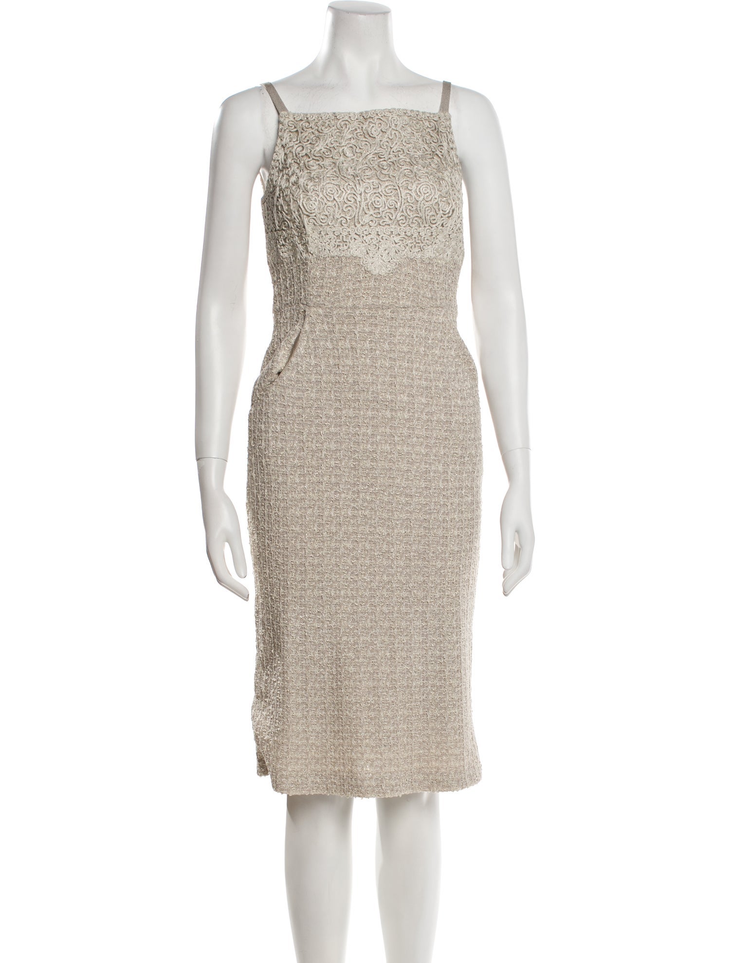 St. John Couture Square Neckline Midi Length Dress