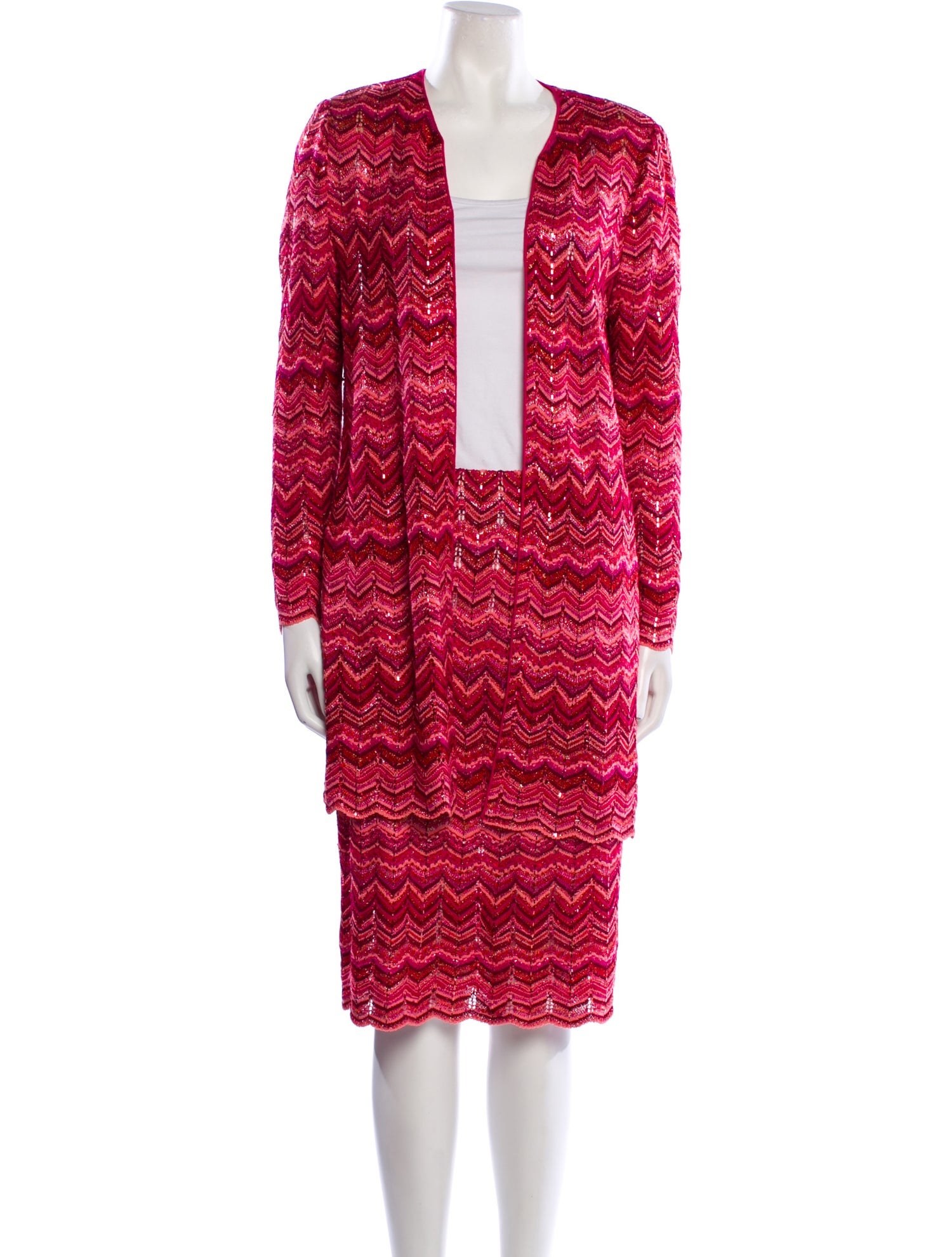 St. John Couture Striped Sequin Embellishments Skirt Set