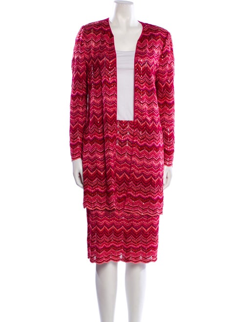 St. John Couture Striped Sequin Embellishments Skirt Set