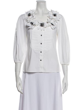 St. John Couture V-Neck Three-Quarter Sleeve Button-Up Top