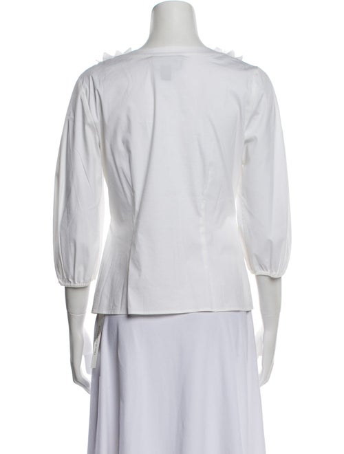 St. John Couture V-Neck Three-Quarter Sleeve Button-Up Top