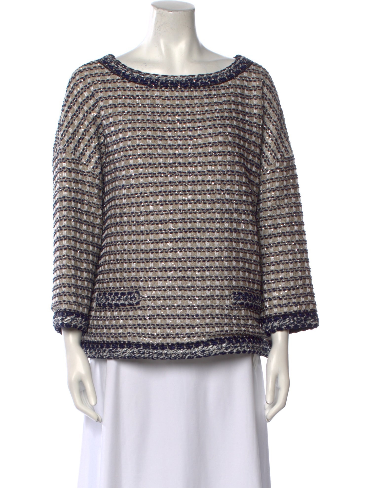St. John Couture Printed Bateau Neckline Sweater