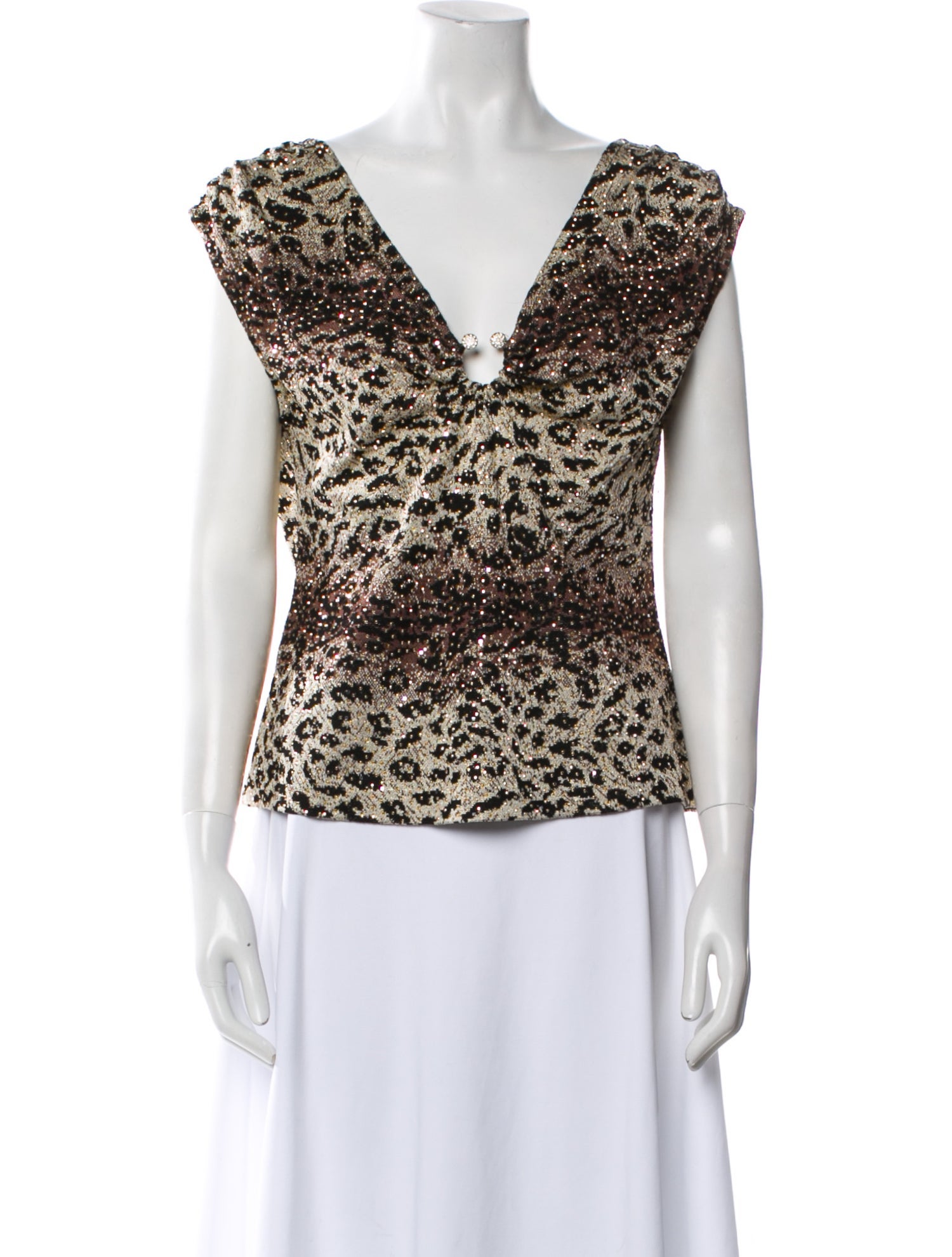 St. John Couture Animal Print Cowl Neck Top