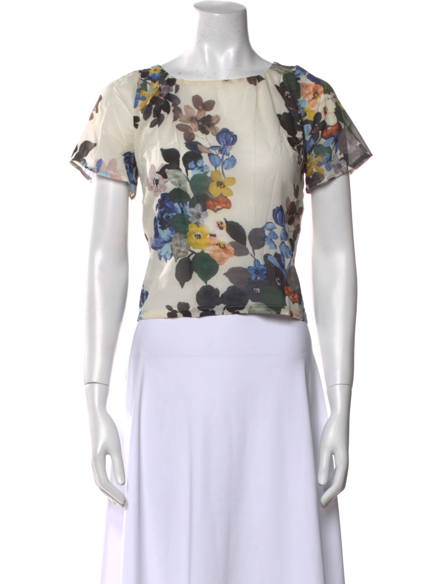 St. John Couture Floral Print Bateau Neckline Crop Top