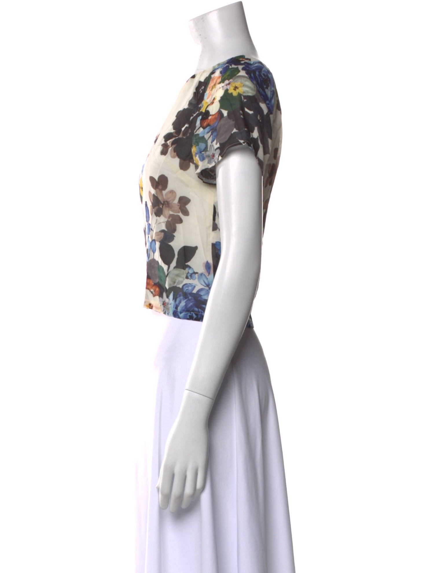 St. John Couture Floral Print Bateau Neckline Crop Top