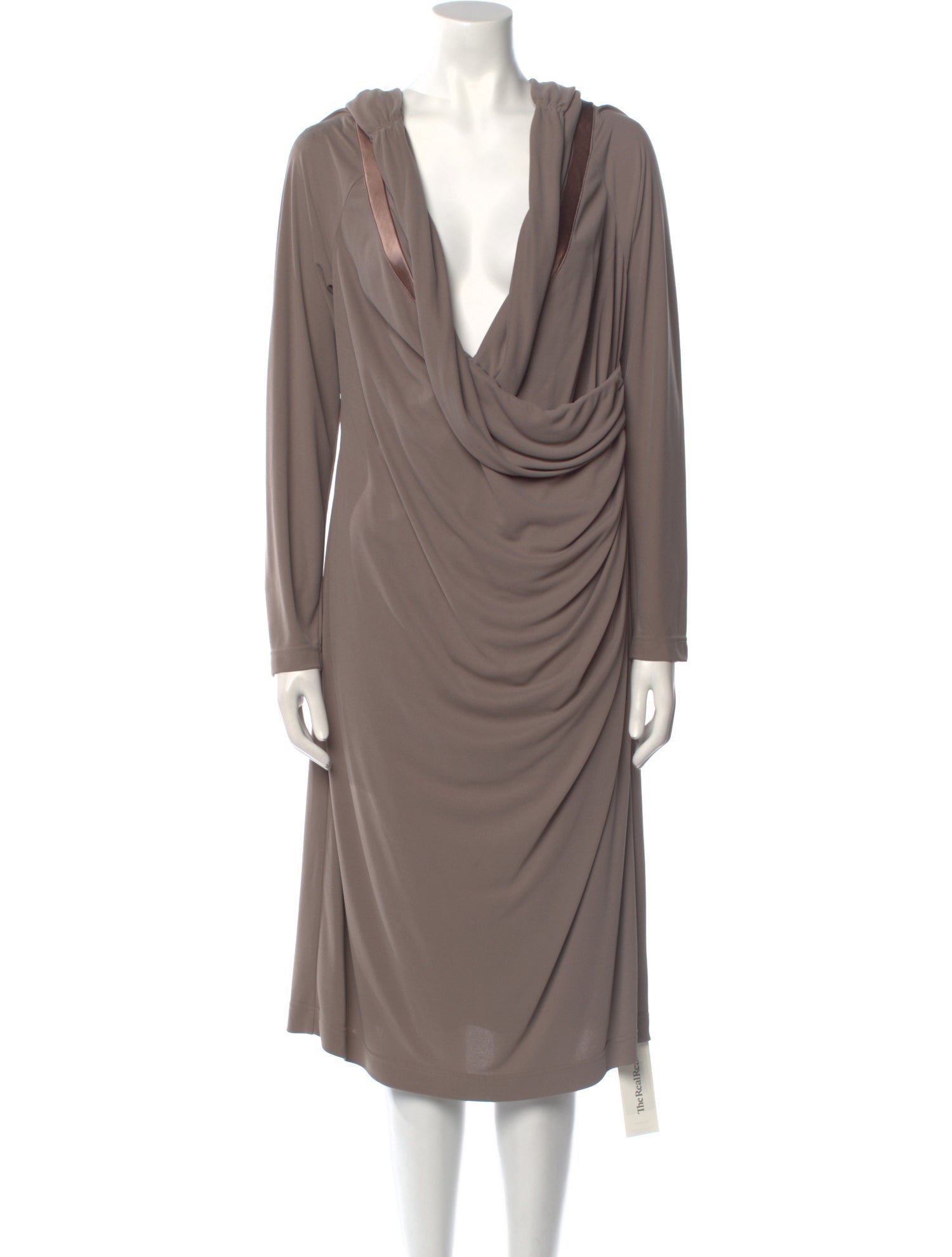 St. John Couture Cowl Neck Knee-Length Dress