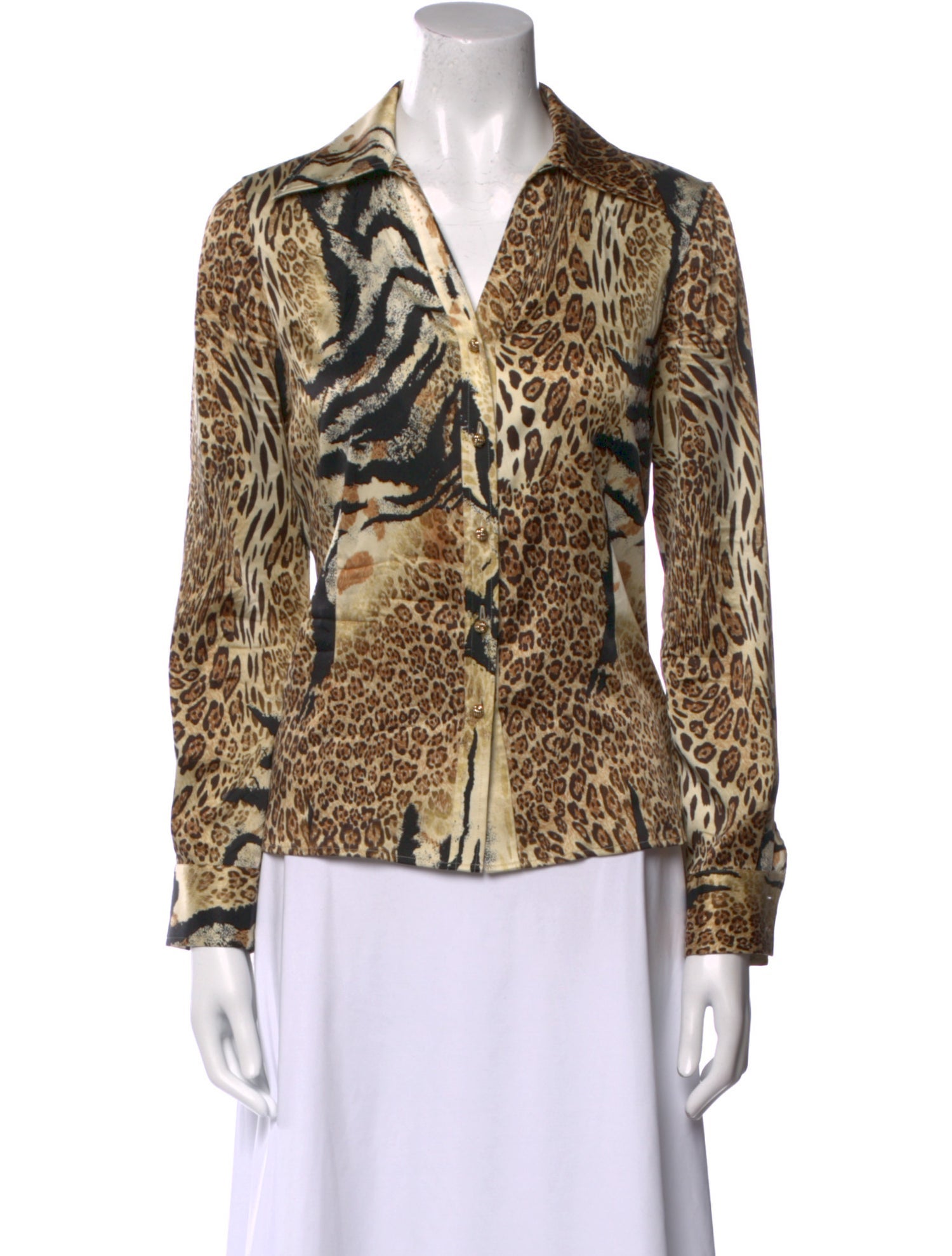 St. John Couture Silk Animal Print Button-Up Top