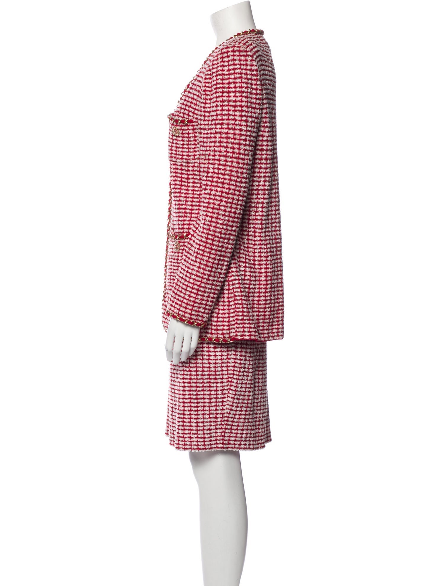 St. John Couture Tweed Pattern Chain-Link Accents Skirt Set