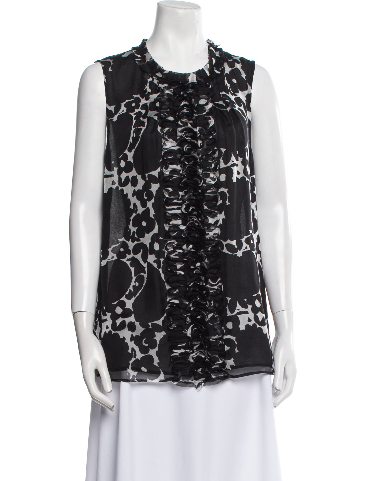 St. John Couture Silk Floral Print Top