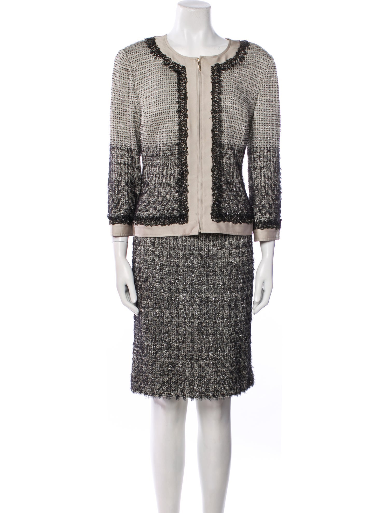 St. John Couture Wool Tweed Pattern Dress Set