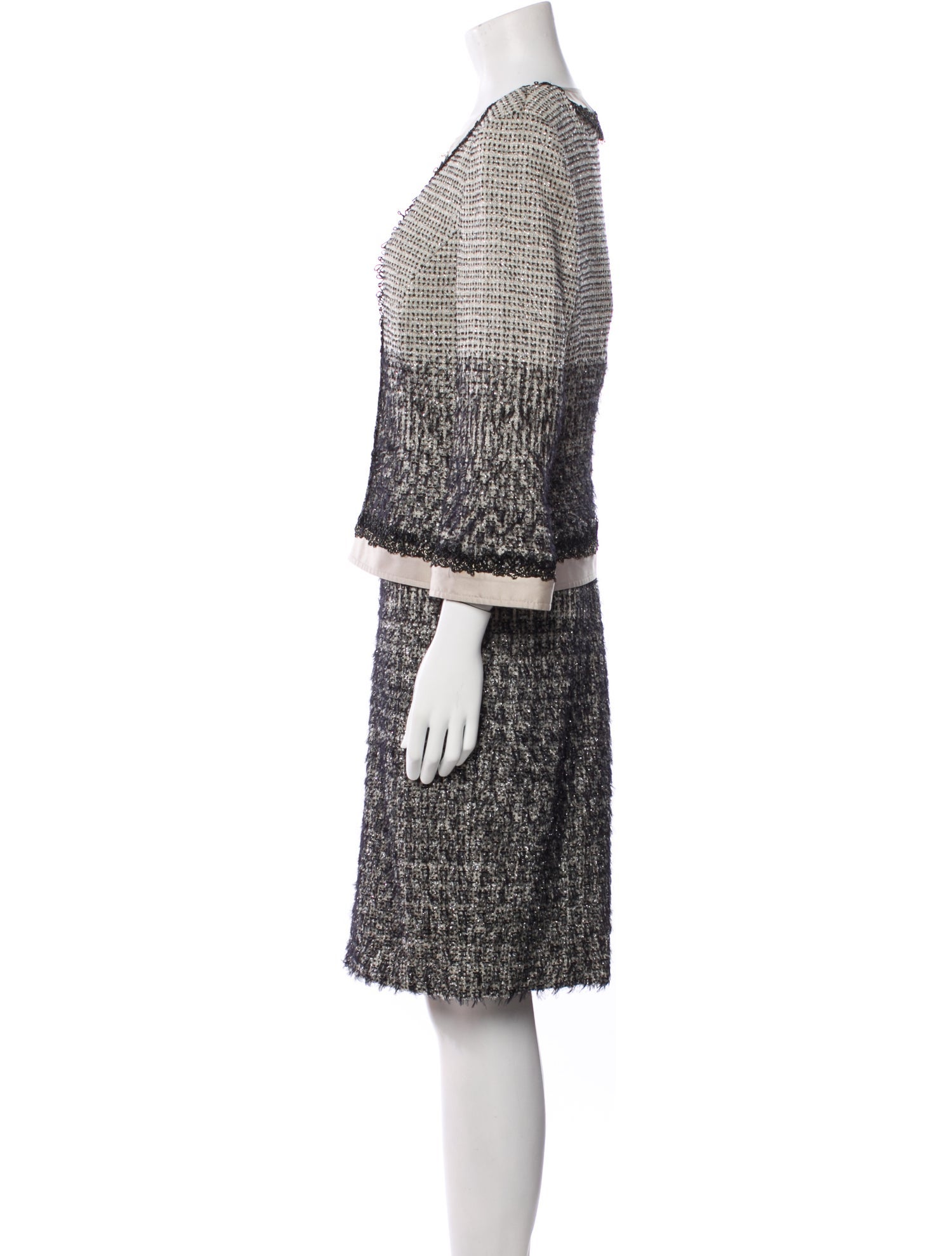 St. John Couture Wool Tweed Pattern Dress Set