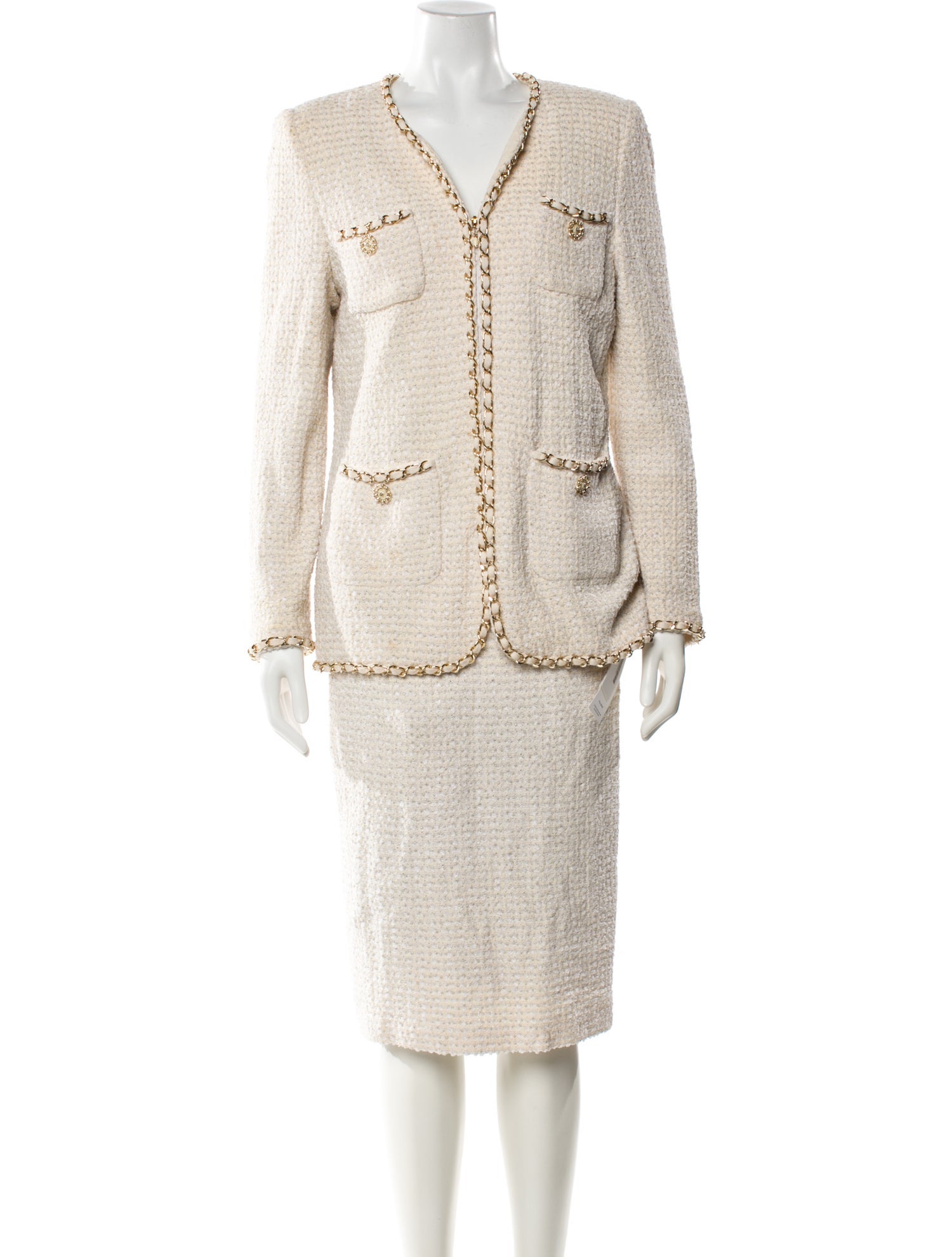 St. John Couture Chain-Link Accents Skirt Suit