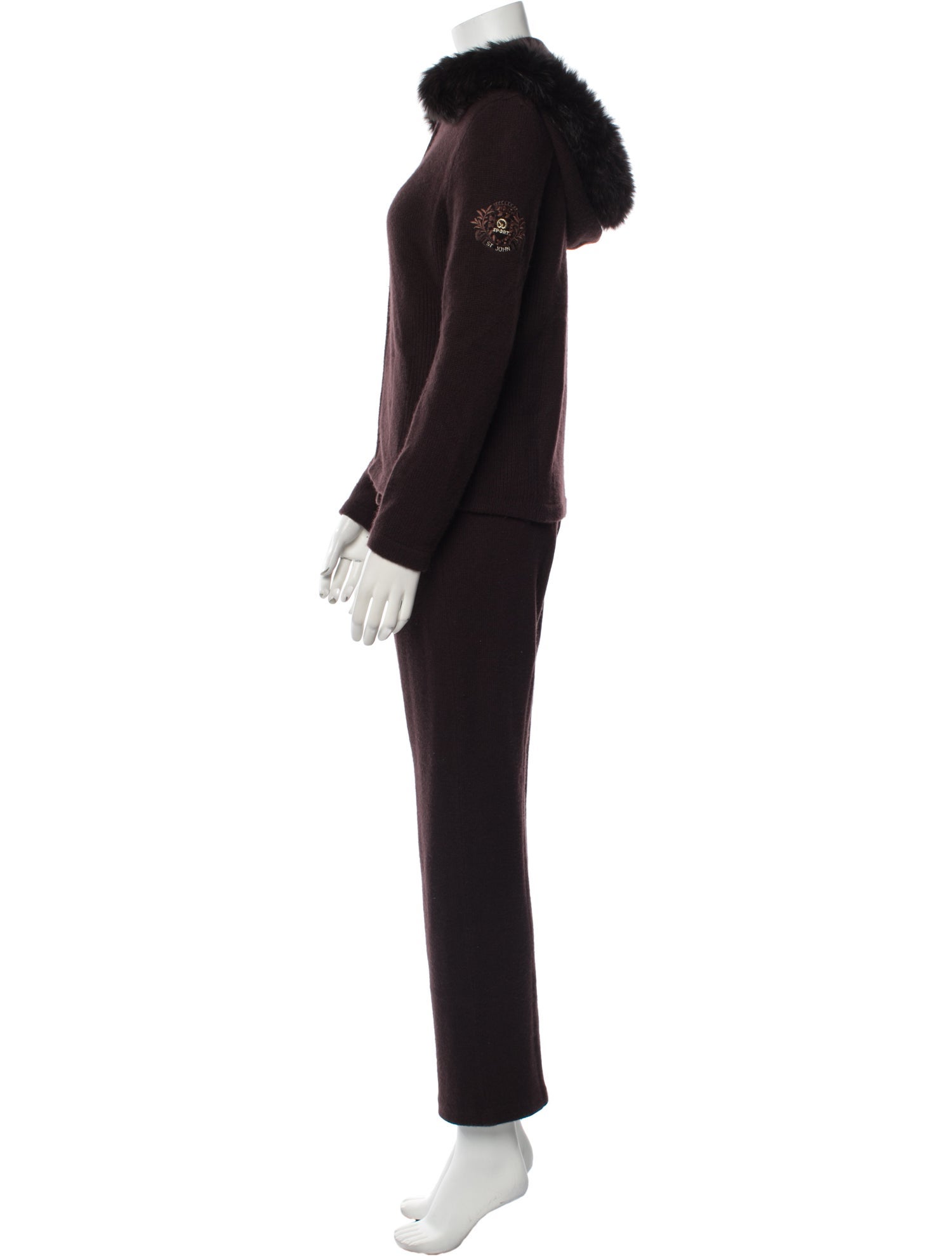 St. John Sport Cashmere Fur Trim Pant Set