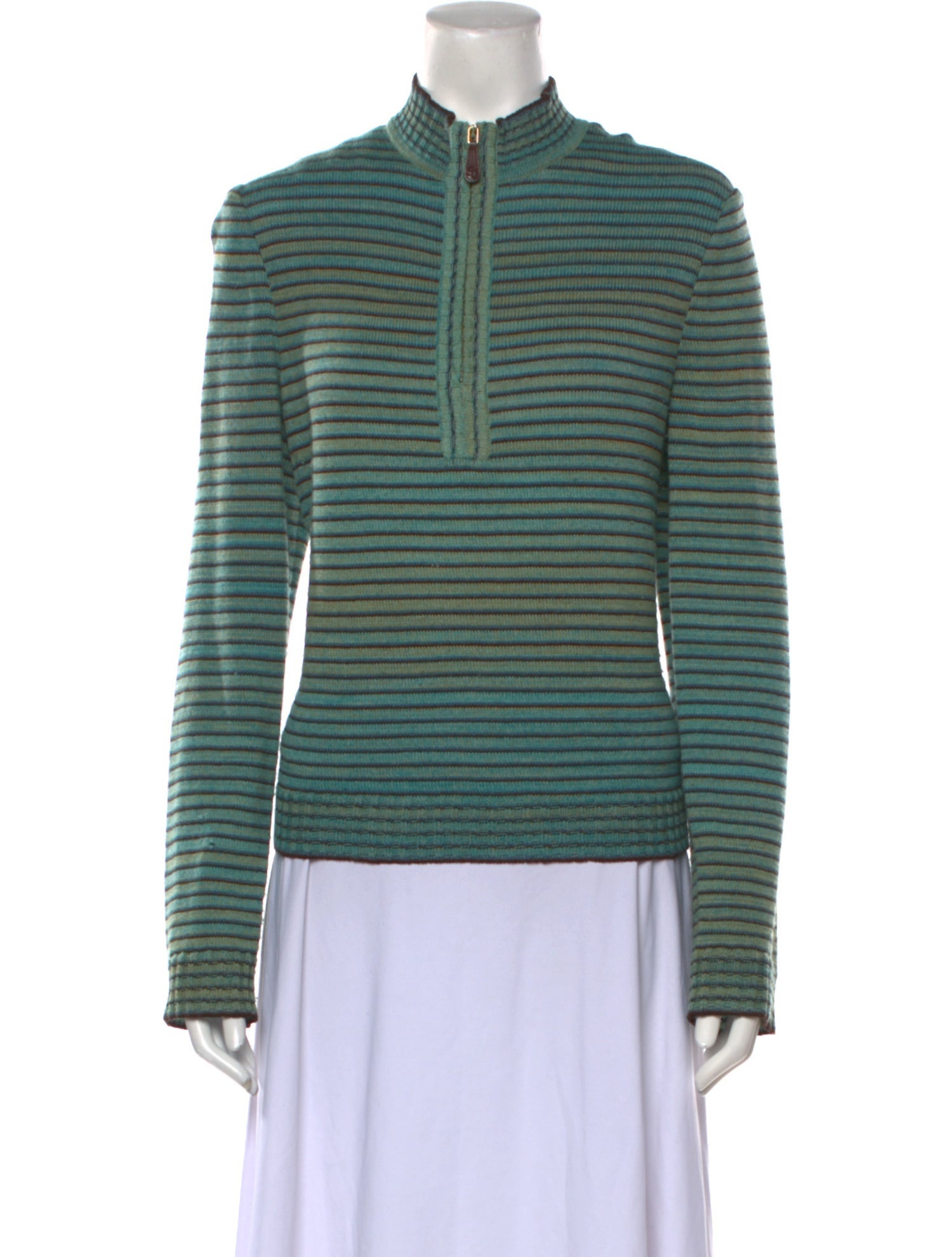 St. John Sport Striped Mock Neck Sweater