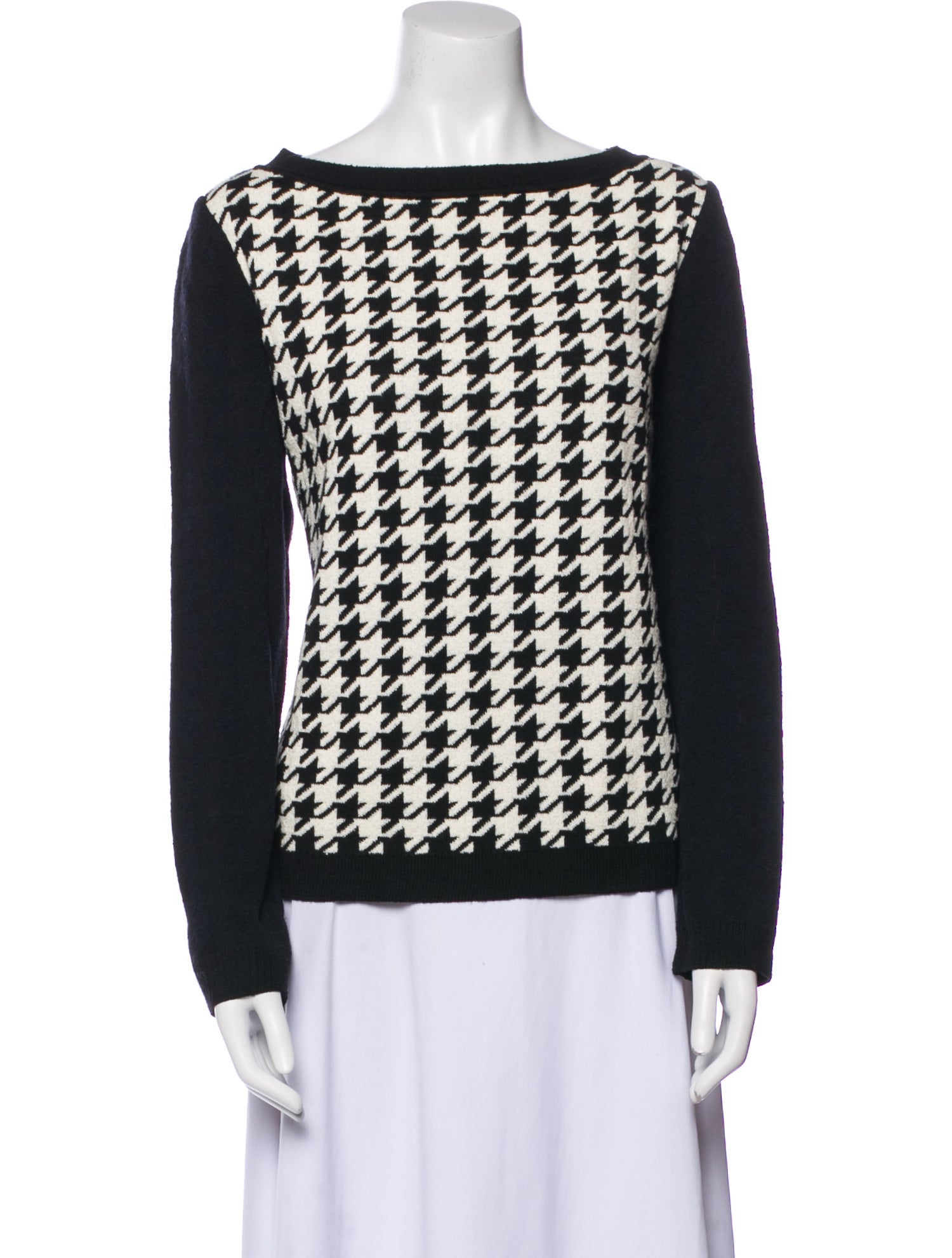 St. John Sport Houndstooth Print Bateau Neckline Sweater