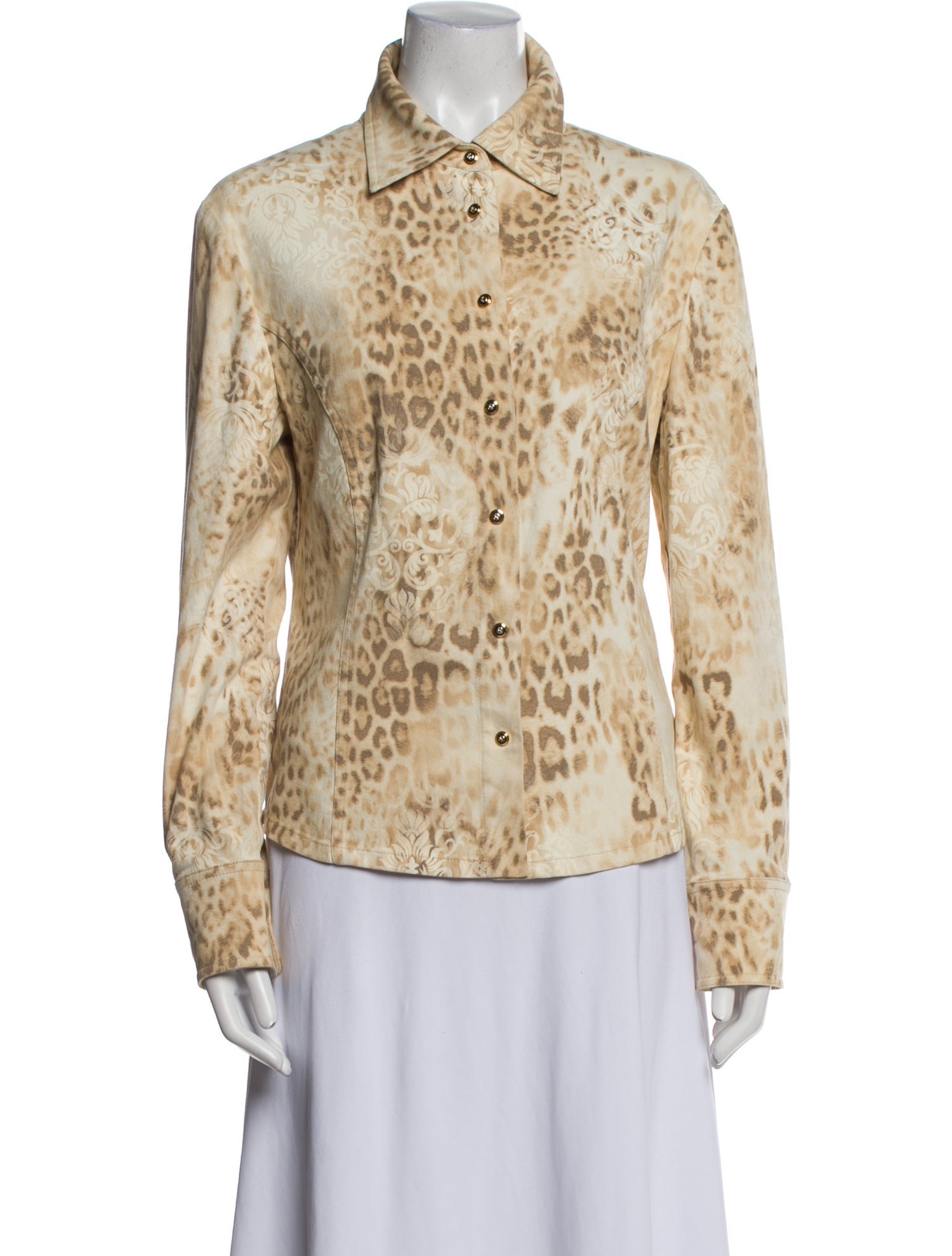 St. John Sport Animal Print Long Sleeve Button-Up Top