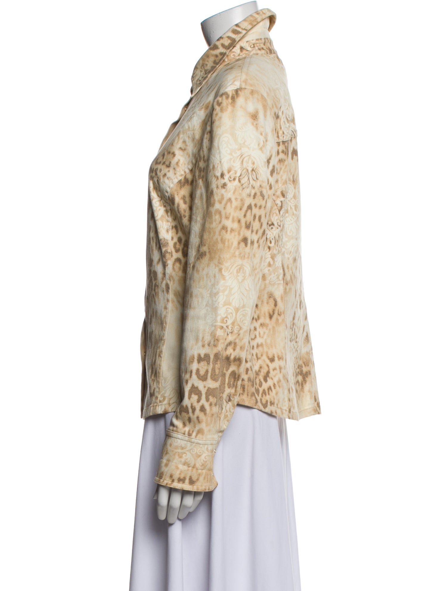 St. John Sport Animal Print Long Sleeve Button-Up Top